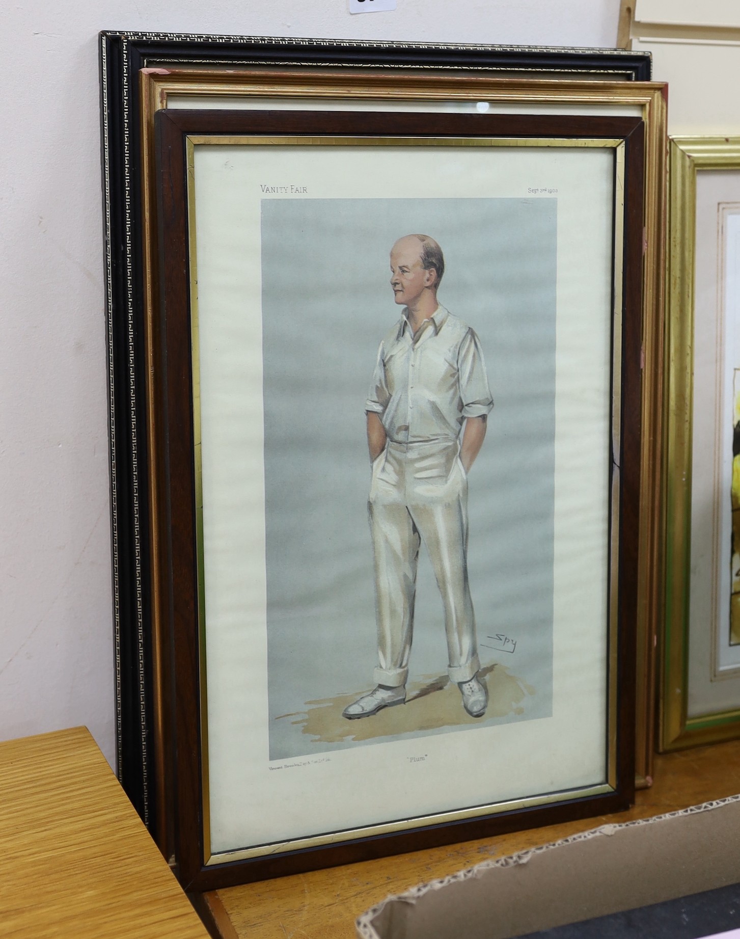 Spy (Vanity Fair), four prints of cricketers, 'July 1901', 'The Champion County', 'Plum' and 'Sammy', largest 40 x 26cm